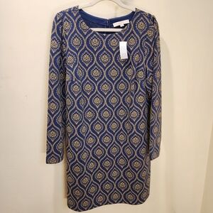 LOFT Medallion Blue and Gold Patterned Dress Size 14 NWT